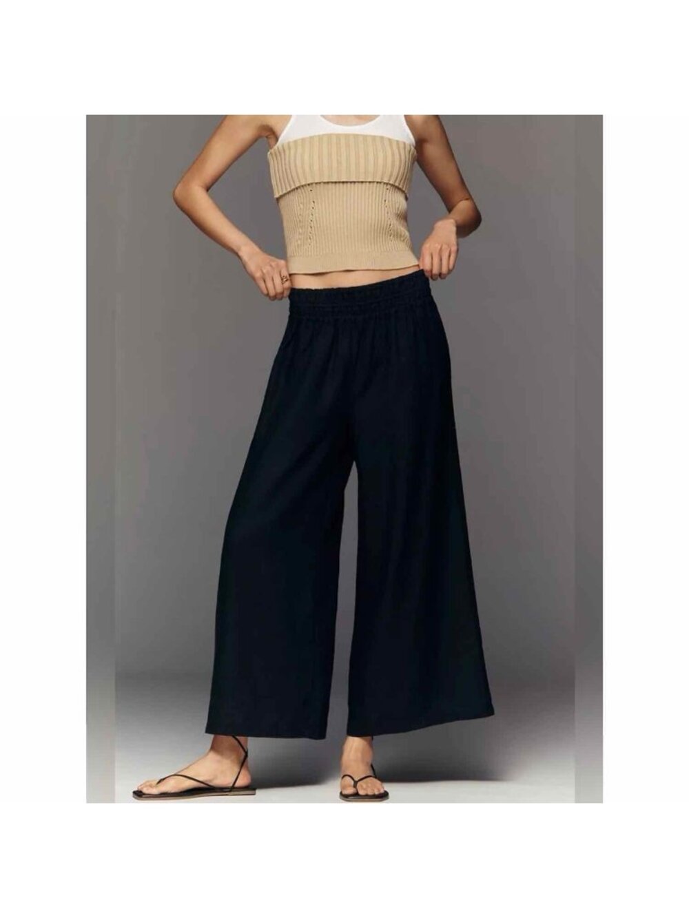 By Anthropologie The Somerset Linen Wide Leg Cropped Pants Black